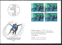 FDC Nr. 438 Viererblock WM Eiskunstlauf Davos ET 14.9.1965