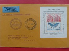 1938, AARAU-Block, W11 auf Brief, Zentrumstempel BELLINZONA