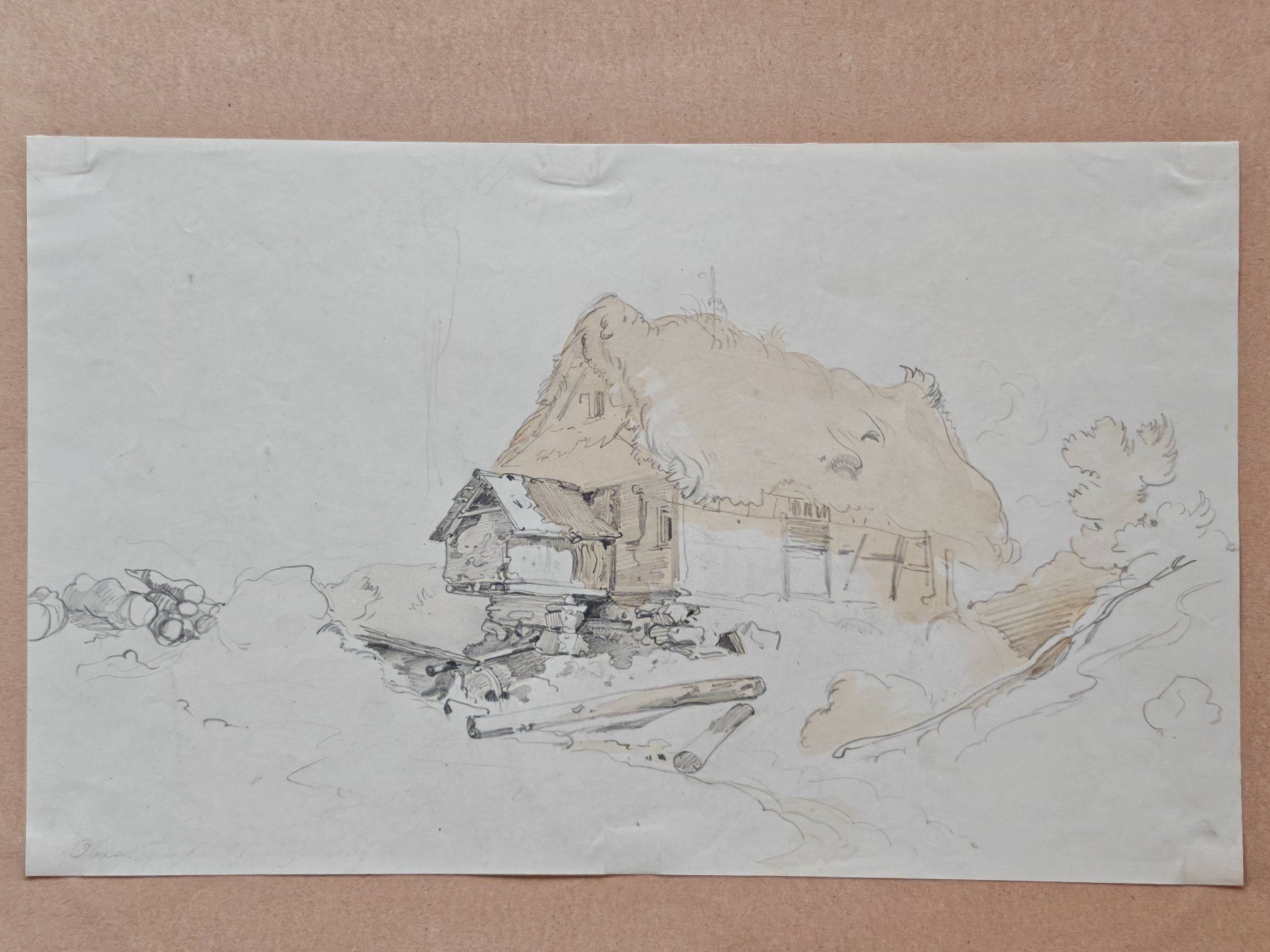 Dipinti: Aquarellierte Bleistiftzeichunng einer Stallscheune,19. Jh. – Usato da Zuerich venduto da Antiquarium