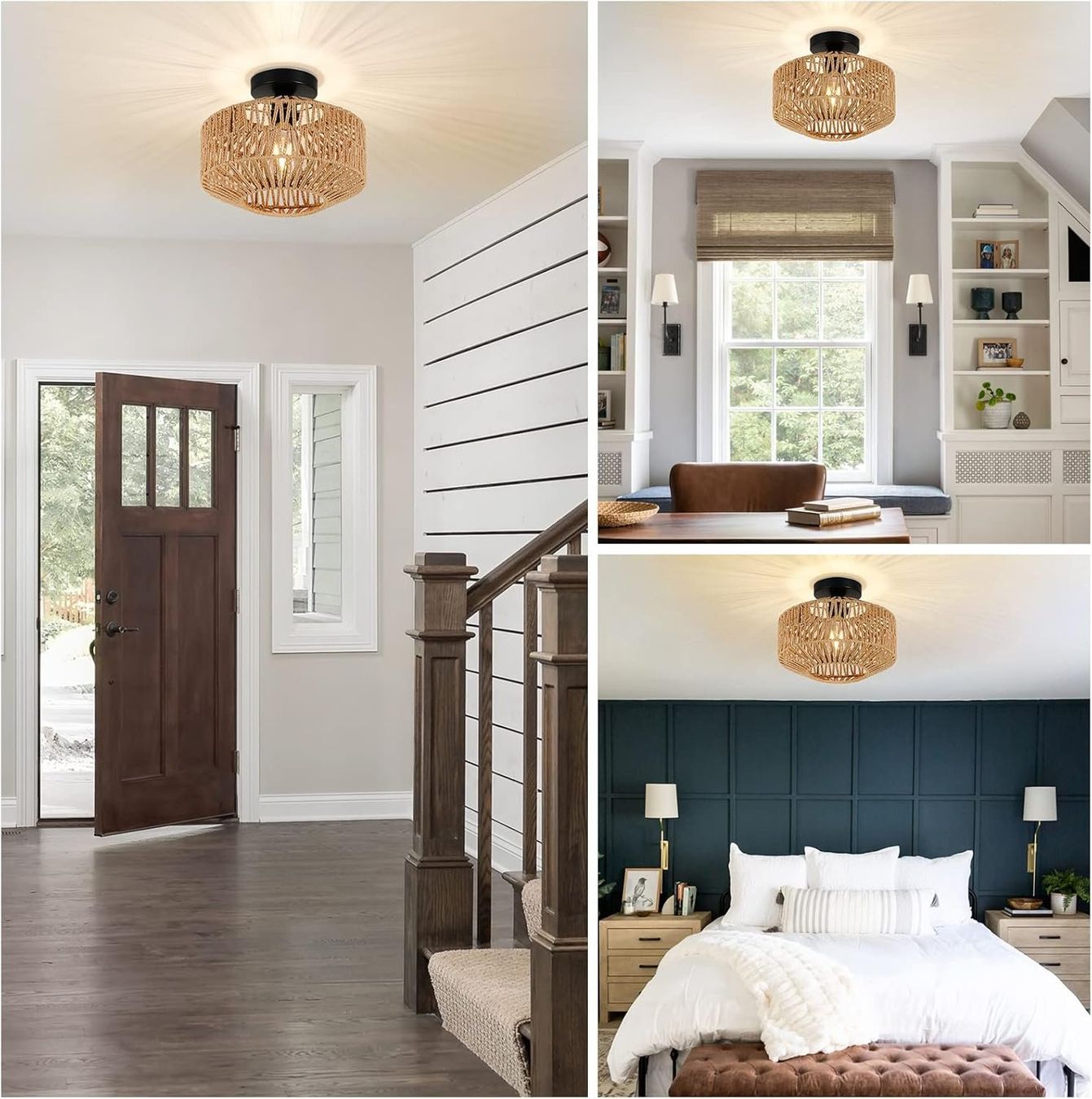 Kronleuchter & Deckenlampen: Rattan Deckenlampe Deckenleuchte Dimmbar Modern Braun NEU – Neu und originalverpackt aus Wittenbach von VELARO 7