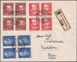 1932, Nr.191-193 Viererblöcke auf FDC von BERN, LUXUS !