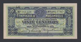 Mozambique 20 Centavos 25.11.1933 ungefalten