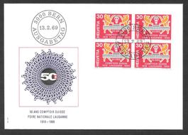 FDC Nr. 463 Viererblock 50 Jahre Comptoir ET Bern 13.2.1969