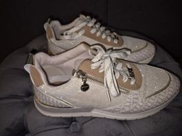 Tamaris Sneaker Gr. 39 Gold Glitzer Weiss Beige Reissverschl