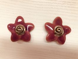 Lila Ohrclips mit Blumenmuster, Vintage Stil, Top!