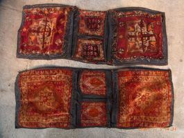 Antike Satteltaschen mit Teppichmuster Leder Handarbeit U...