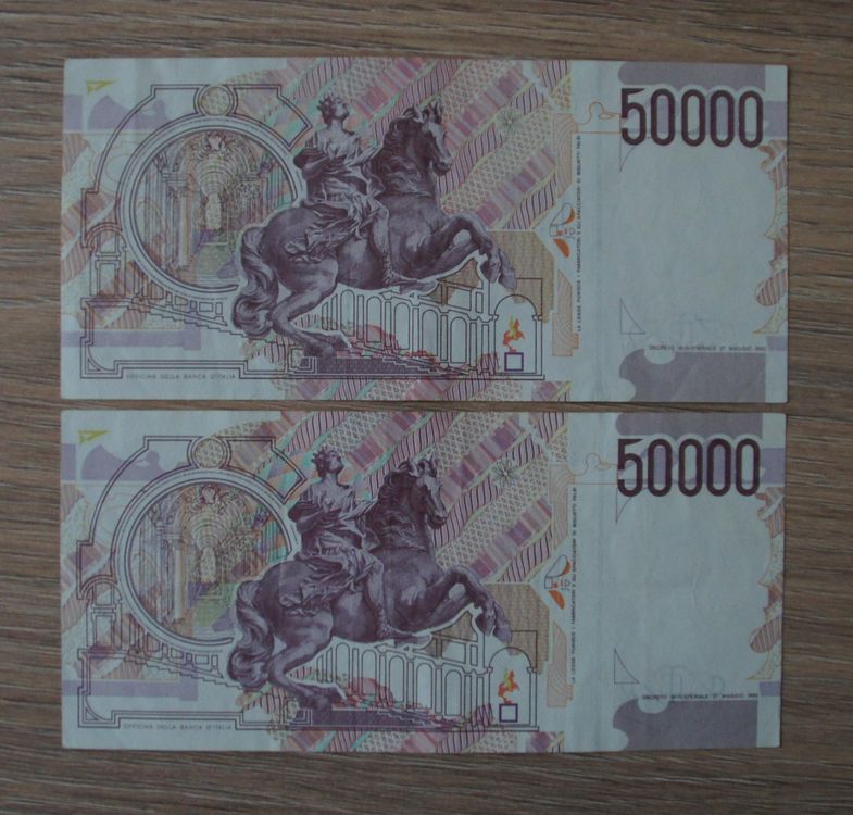 Italienische Lire Banknoten: 4 x 1000 und 2 x 50000 ab 1990 (Neu ...