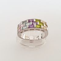 Silberring 925 mit bunten Steinen, Grösse 19.3 mm,