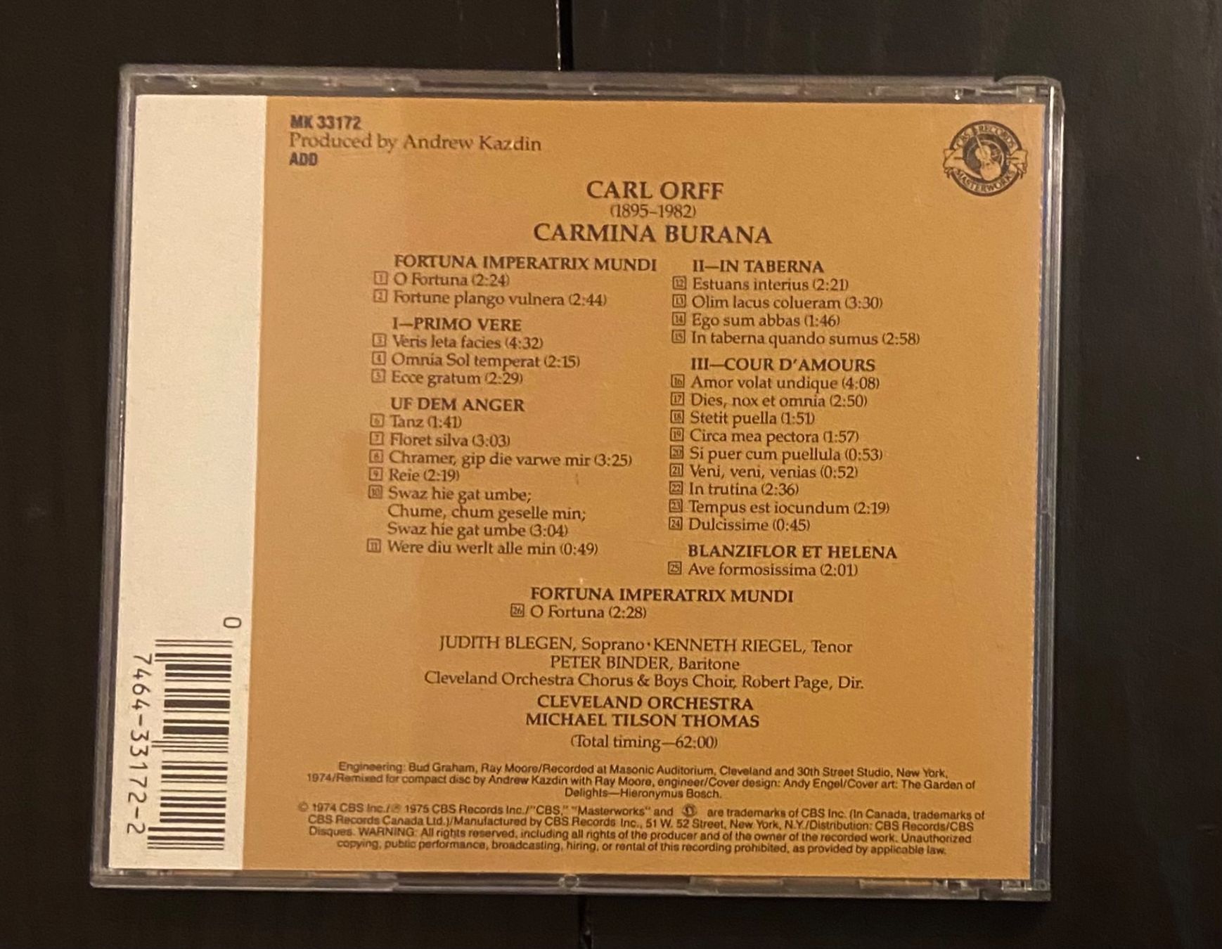 CD: Carmina Burana CD Carl Orff • MICHAEL TILSON THOMAS – Usato da Luzern venduto da Lycka24 2