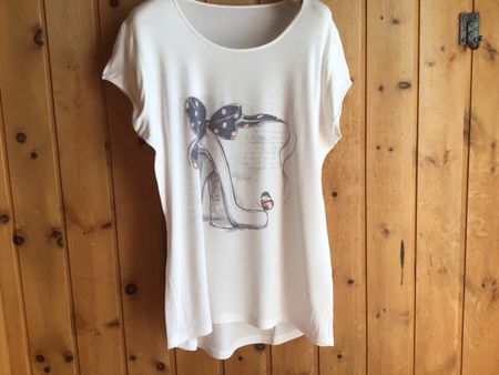 Damen T-Shirt Weiss Schuh Motiv Grösse M /L guter Zustand