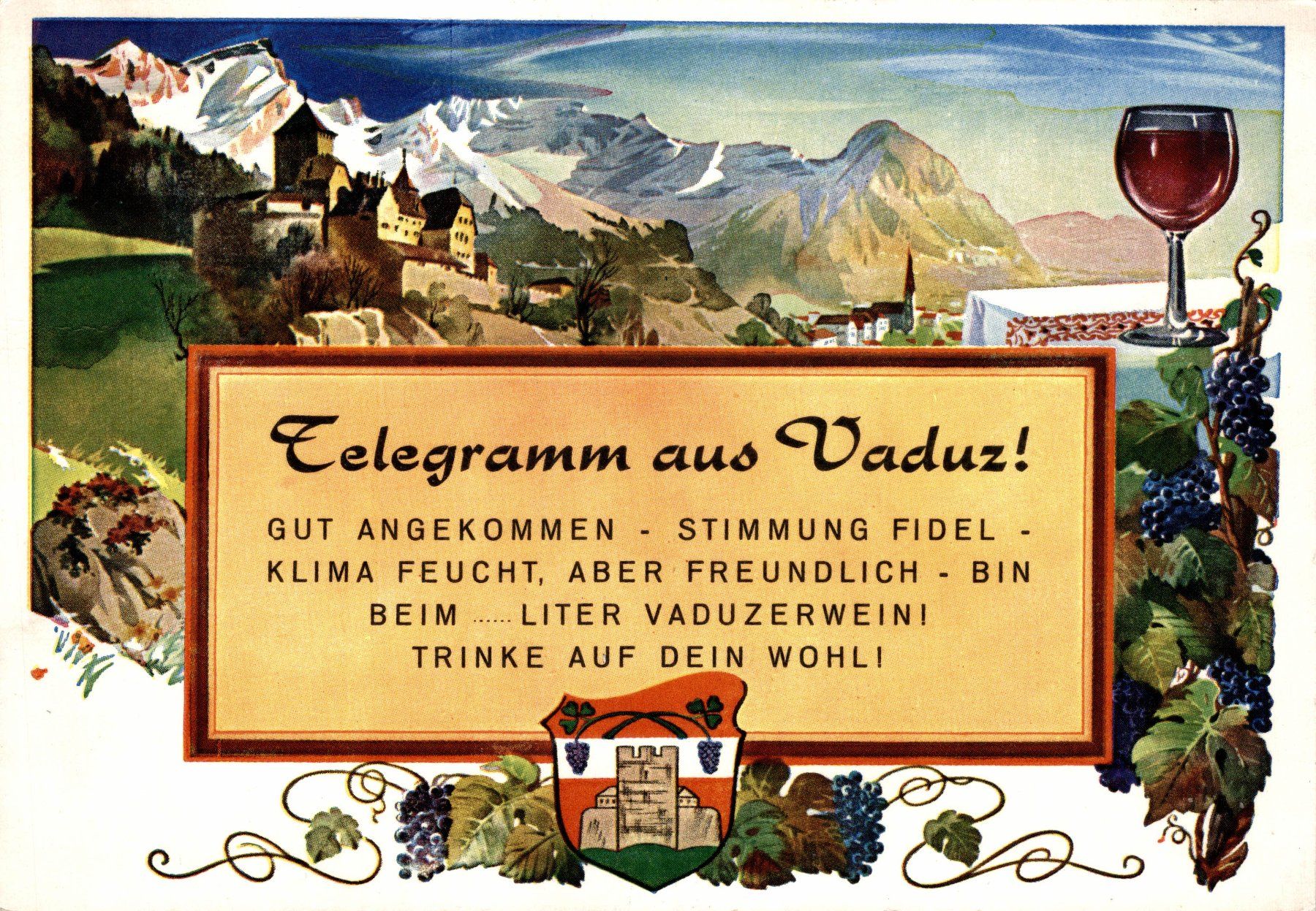 Cartoline postali: Telegramm aus Vaduz. Schloss Vaduz – Usato da Bronschhofen venduto da Astore