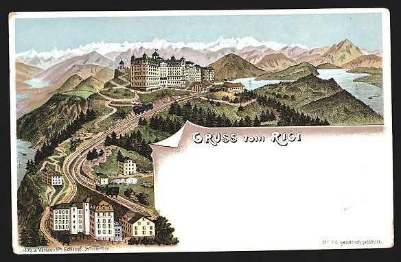 Cartes postales: Lithographie Rigi, Panorama mit Bergen – D'occasion à Berlin par bartko-reher