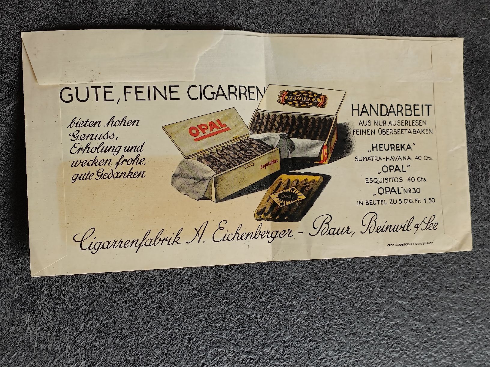 Dokumente: Litho Werbe Brief OPAL Cigarren Fabrik Eichenberger Beinwil – Gebraucht aus Brugg AG von Ente015 2