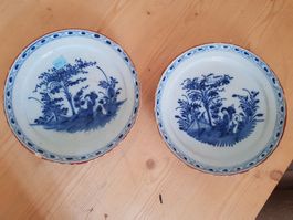 2 antike chinesische Teller Porzellan Ton Keramik