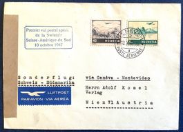 1947 Swissair  Zensur R- Brief Erstflug Südamerika