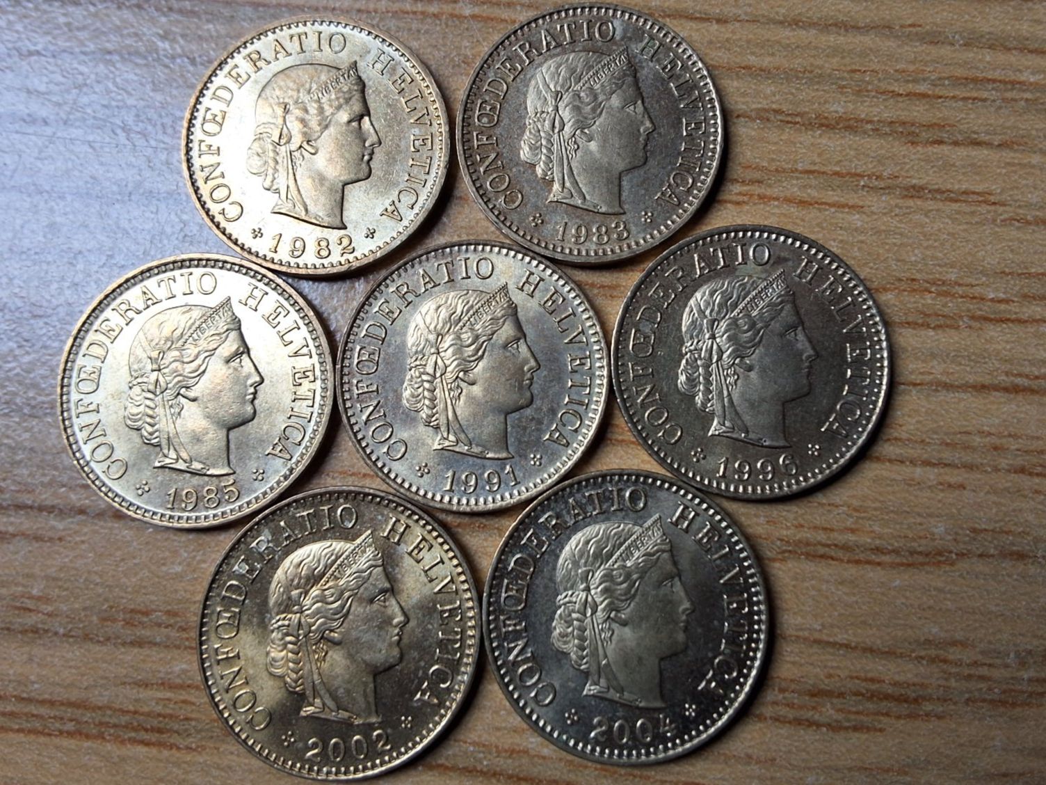 Tutti le monete: 5 Rappen 1982/2004 - Lot 7 Stück! – Usato da Münchenstein venduto da purbach1