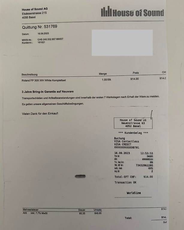 Strumenti musicali: Roland FP 30X E-Piano - Keyboard – Usato da Basel venduto da Ducati620 4