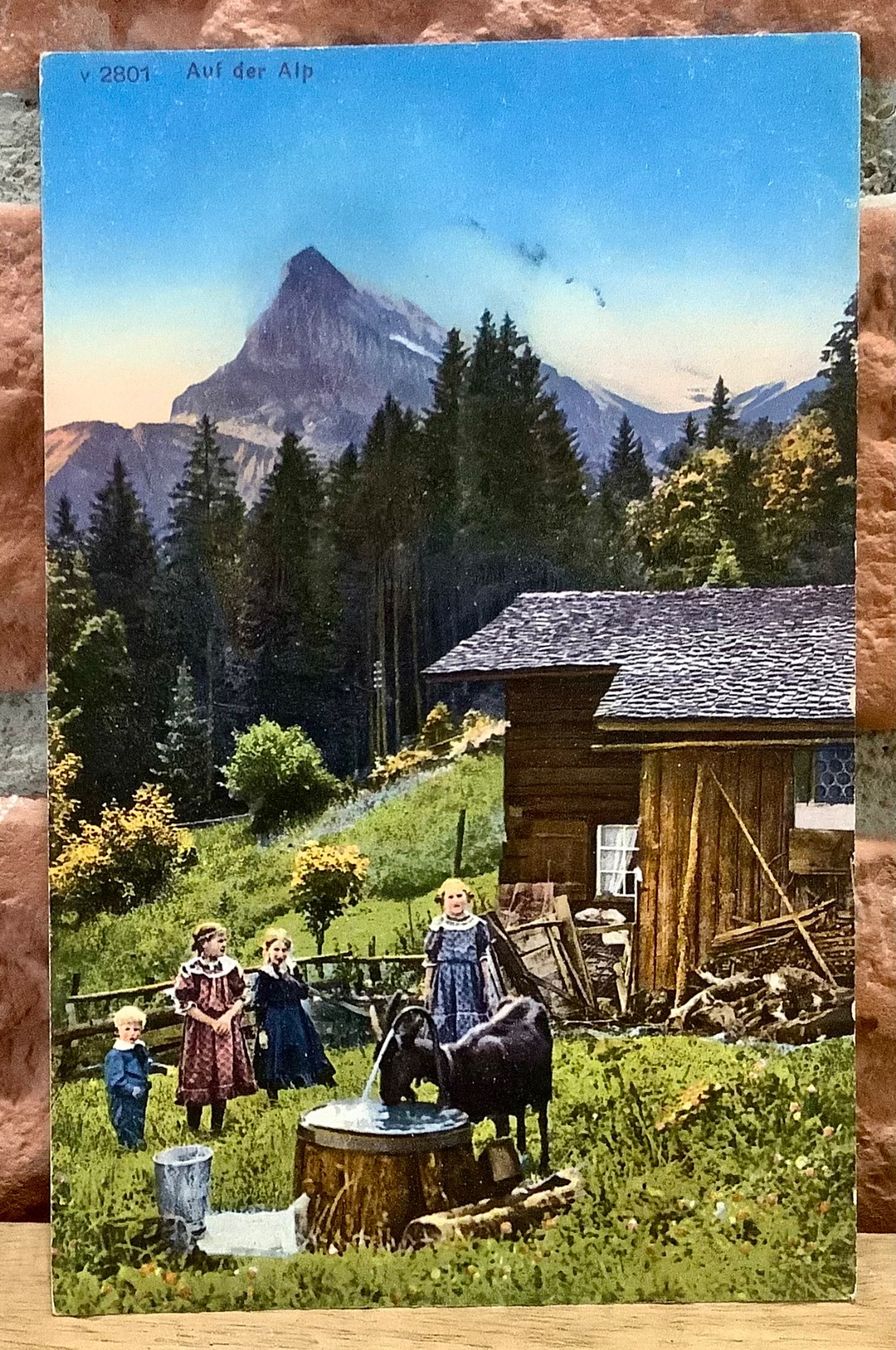 Cartoline postali: AUF DER ALP - Kinder mit Ziege - Matterhorn? – Usato da Root venduto da ENGLAND-TREASURES