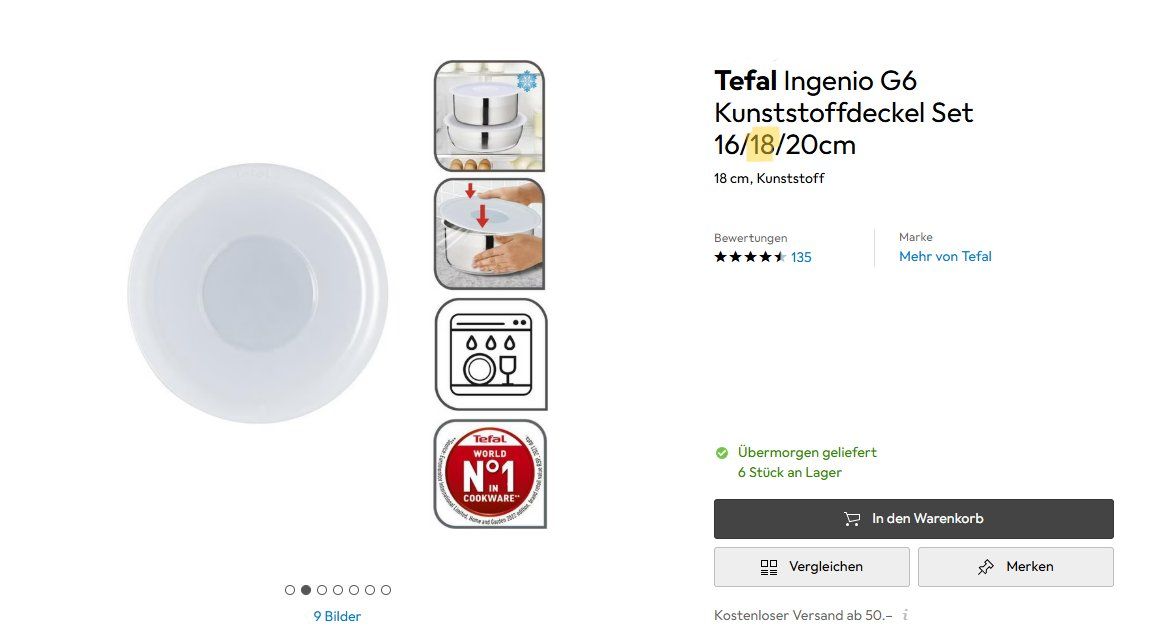 Tefal Pentole: Tefal Ingenio Deckel 18 cm. – Nuovo e nell'imballaggio originale da Benken SG venduto da olga81 3