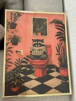 Leinwandbild  Waschbär auf der Toilette