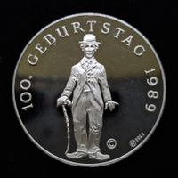 Medaille Cahrles Chaplin 1989 100. Geburtstag Silber 999