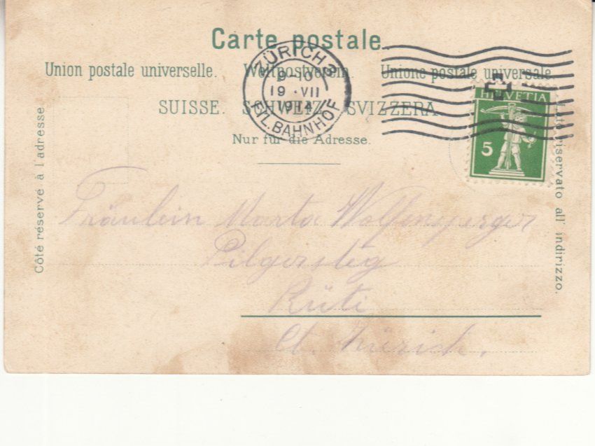 Ansichtskarten: Zürich Wasserkirche 1914 – Gebraucht aus Bürglen TG von StampGraf 1