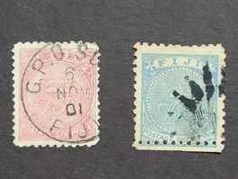 2 Briefmarken der Fidschi Inseln ab 1878 mit Abart