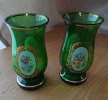 2 edle bömische Vintage Glas Vasen mit Golddekor!
