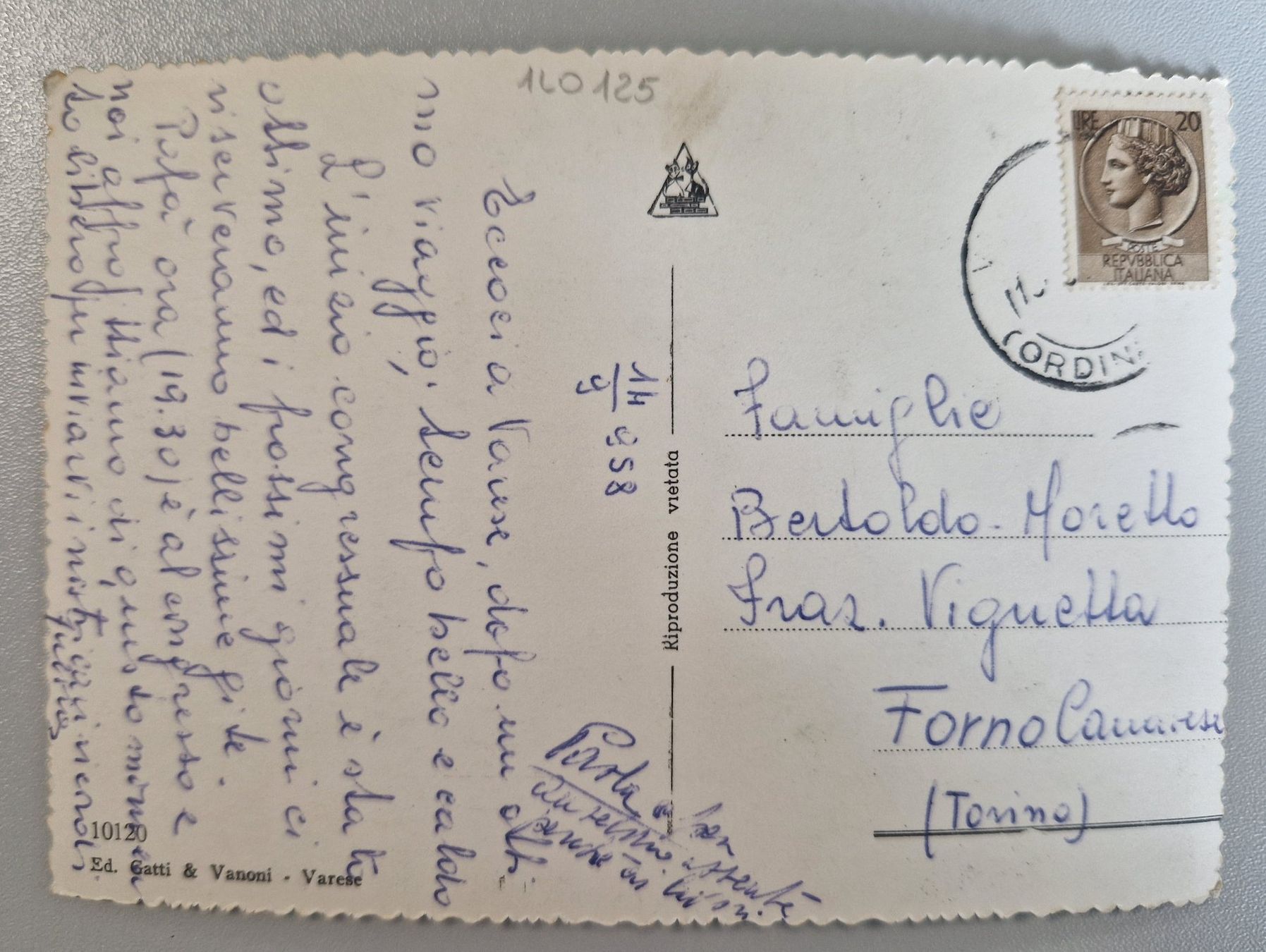 Cartoline postali: Varese Italien, 1958 – Usato da Melchnau venduto da Fishel 1