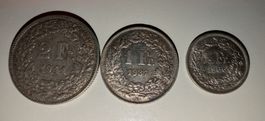 Schweiz Silber Lot 2 Fr 1941 + 1 Fr 1937 + 1/2 Fr 1966