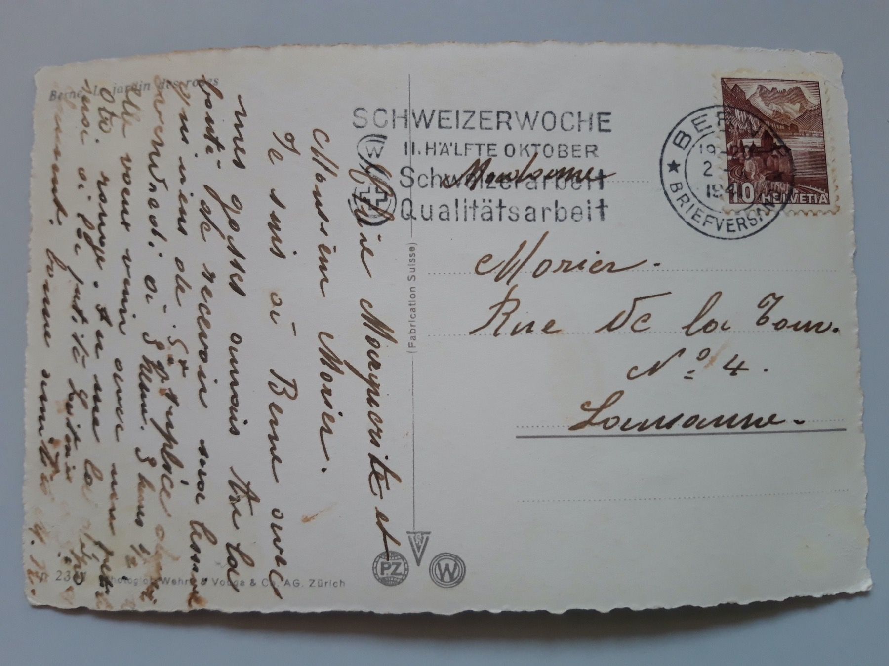 Cartoline postali: Bern, Röseligarten - Promenade 1941 – Usato da Sargans venduto da nicsam1815 1