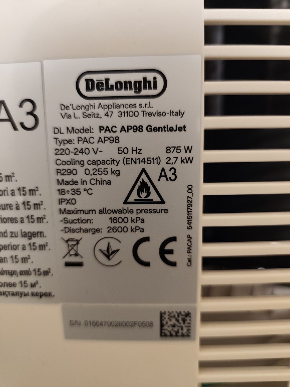 De'Longhi Climatiseurs: DeLonghi PAC AP98 GentleJet Air Conditioner – Défectueux à Zollikofen par okjass 3