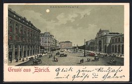 Mondschein-Lithographie Zürich, Bahnhof
