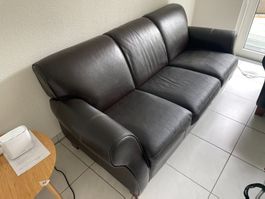 Leather 3-Seater Sofa, Dark Brown, Very Good Condition