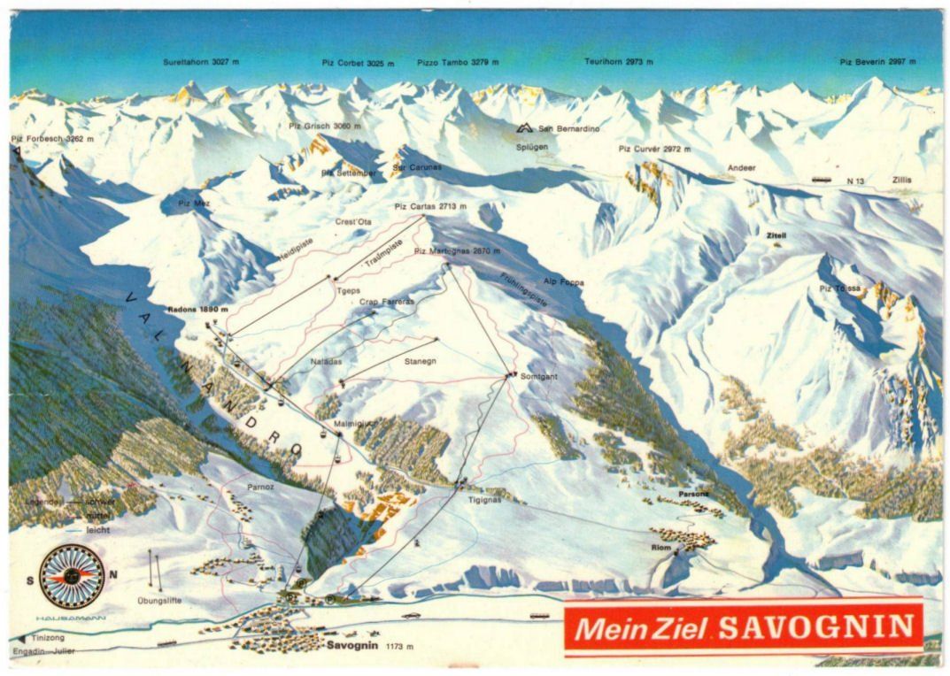 Cartoline postali: Savognin - Pistenplan – Usato da Binningen venduto da Mountainrider