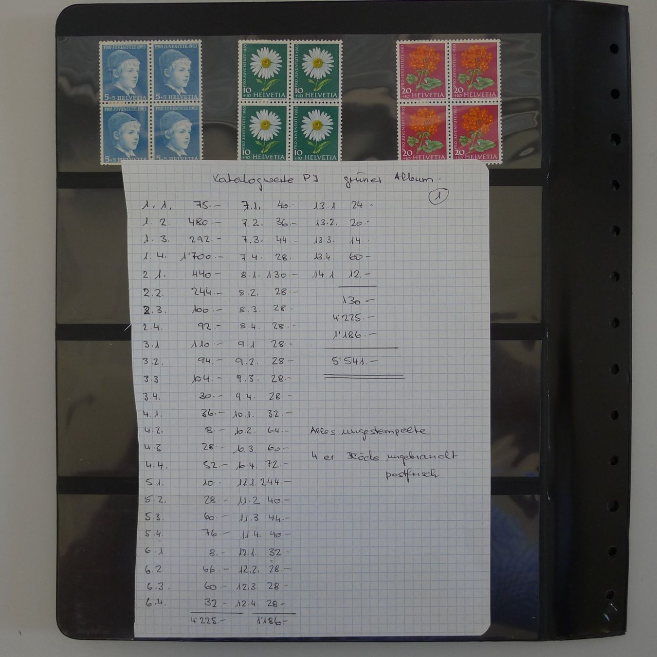 Alle Briefmarken: 1913-1963, PJ-Viererblock-Sammlung postfrisch **, K: 5000.- – Gebraucht aus Sursee von Luzernerraute 9