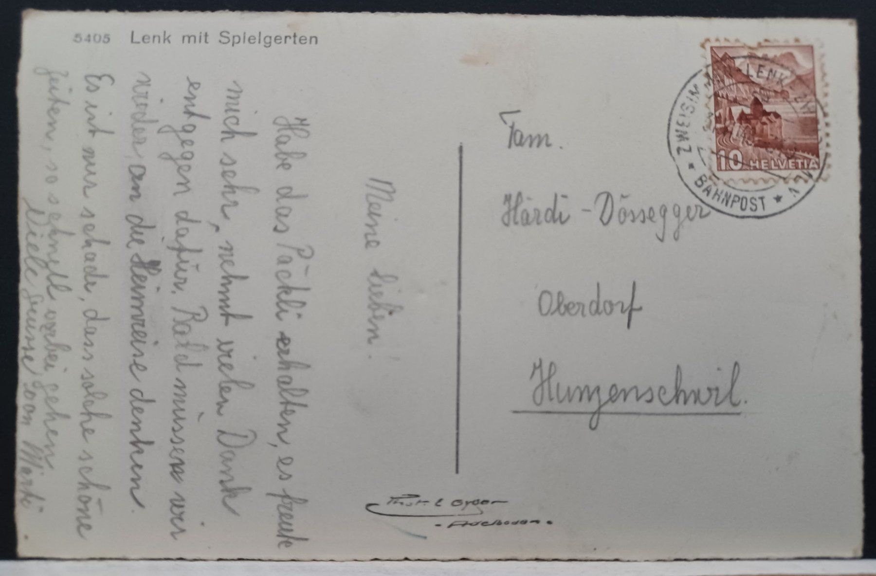 Cartoline postali: BE, Lenk mit Spielgerten, 1948 – Usato da Aarau Rohr venduto da mgvw 1