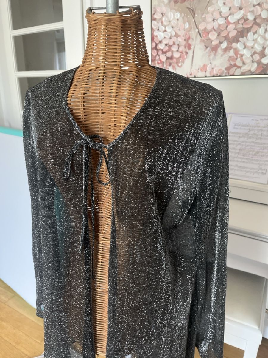 Jacken: Glitzer Strickjacke lang, Silber, transparent, M/L – Gebraucht aus Solothurn von Bobesch08 1