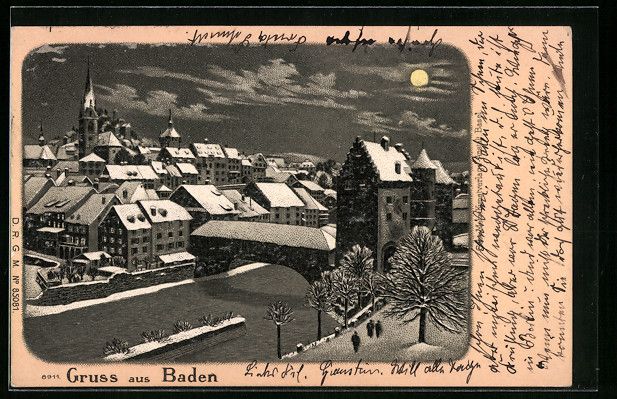 Cartoline postali: Litho Baden, winterliche Ortsansicht bei – Usato da Berlin venduto da bartko-reher