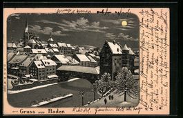 Litho Baden, winterliche Ortsansicht bei