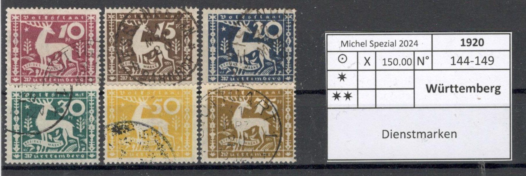 Tutti i francobolli: 1920 Württemberg Serie 144-149 – Usato da Murgenthal venduto da Ambeissi