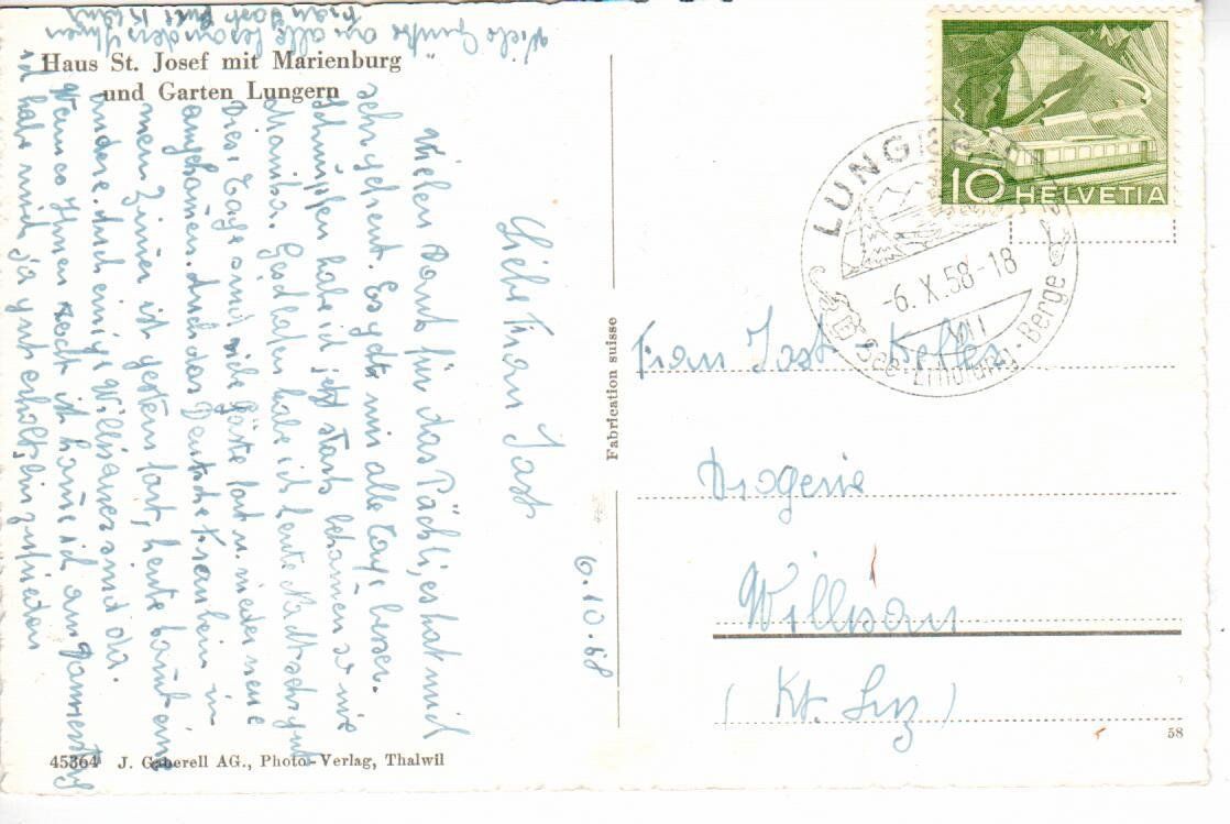 Ansichtskarten: Lungern 1958 – Gebraucht aus Wolhusen von Curver9 1