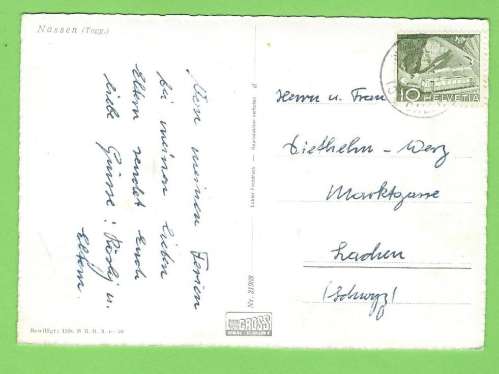 Cartoline postali: Nassen (Toggenburg) – Usato da Zürich venduto da t24_de 1