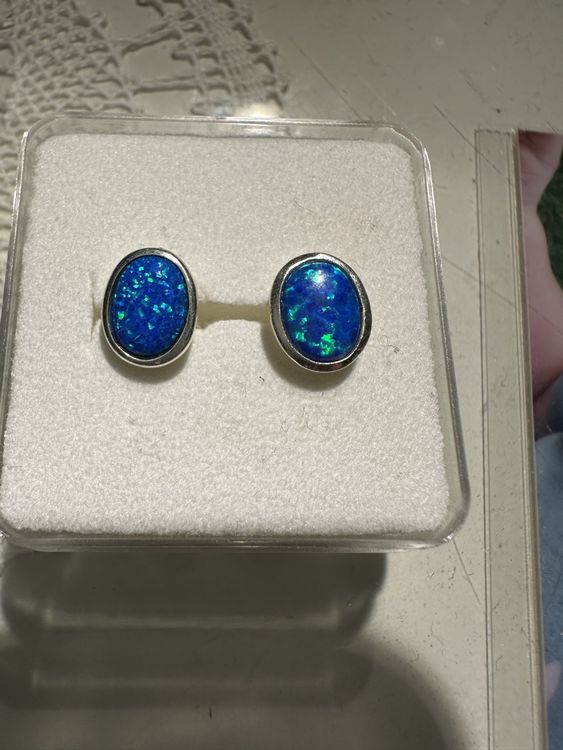 Boucles D'Oreilles Argent 925 - Rond Halo Simulé Opale Et Zircone - Clous - Silverspeck - Thaïlande