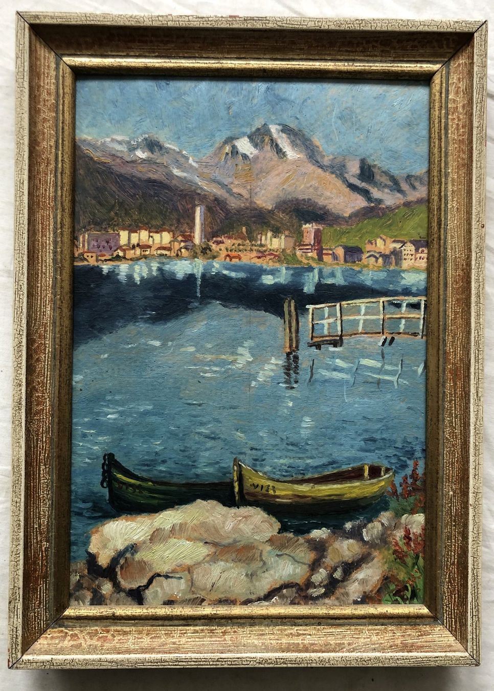 Dipinti: Gemälde - Öl auf Malplatte - Seeansicht mit Bergpanorama – Usato da Schaffhausen venduto da durruti