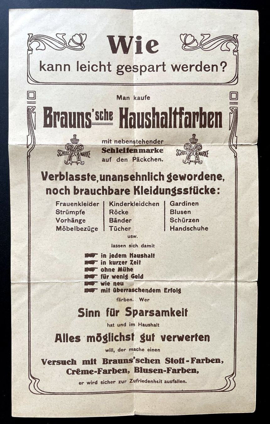 Arts picturaux & lithographies: Werbeflyer Braun'sche Haushaltfarben um 1910 – D'occasion à Savagnier par Ne2065 2