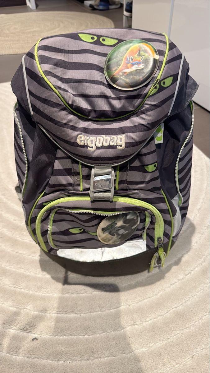 Ergobag Zaini: Sac d'école Ergobag, rayures gris et vert, en bon état – Usato da Hombrechtikon venduto da Limeandco
