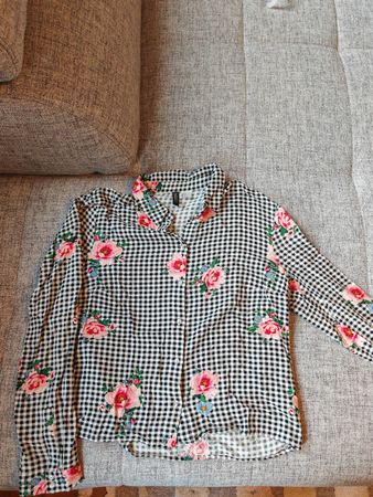 H&M Bluse, kariert mit Blumenmuster, Gr. 36