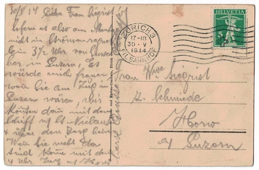 Cartoline postali: Zürich, Schweizer-Psalm-Denkmal, gelaufen 1914 – Usato da Frauenfeld venduto da POML 1