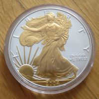 1 oz Silbermünze, 1 Dollar Eagle/ Liberty USA, 2004, gilded